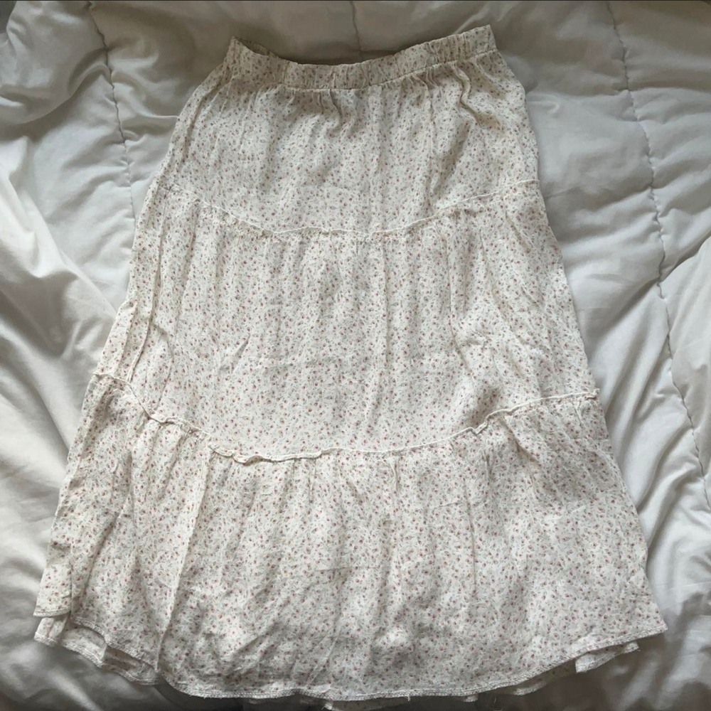 Brandy Melville Cream Floral Midi Skirt
